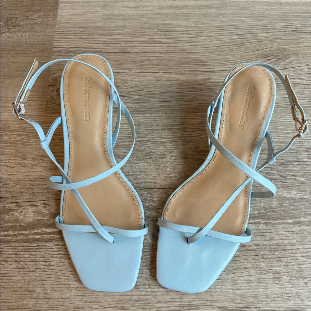Reformation Blue Strappy Kitten Heels - Picture 2 of 3